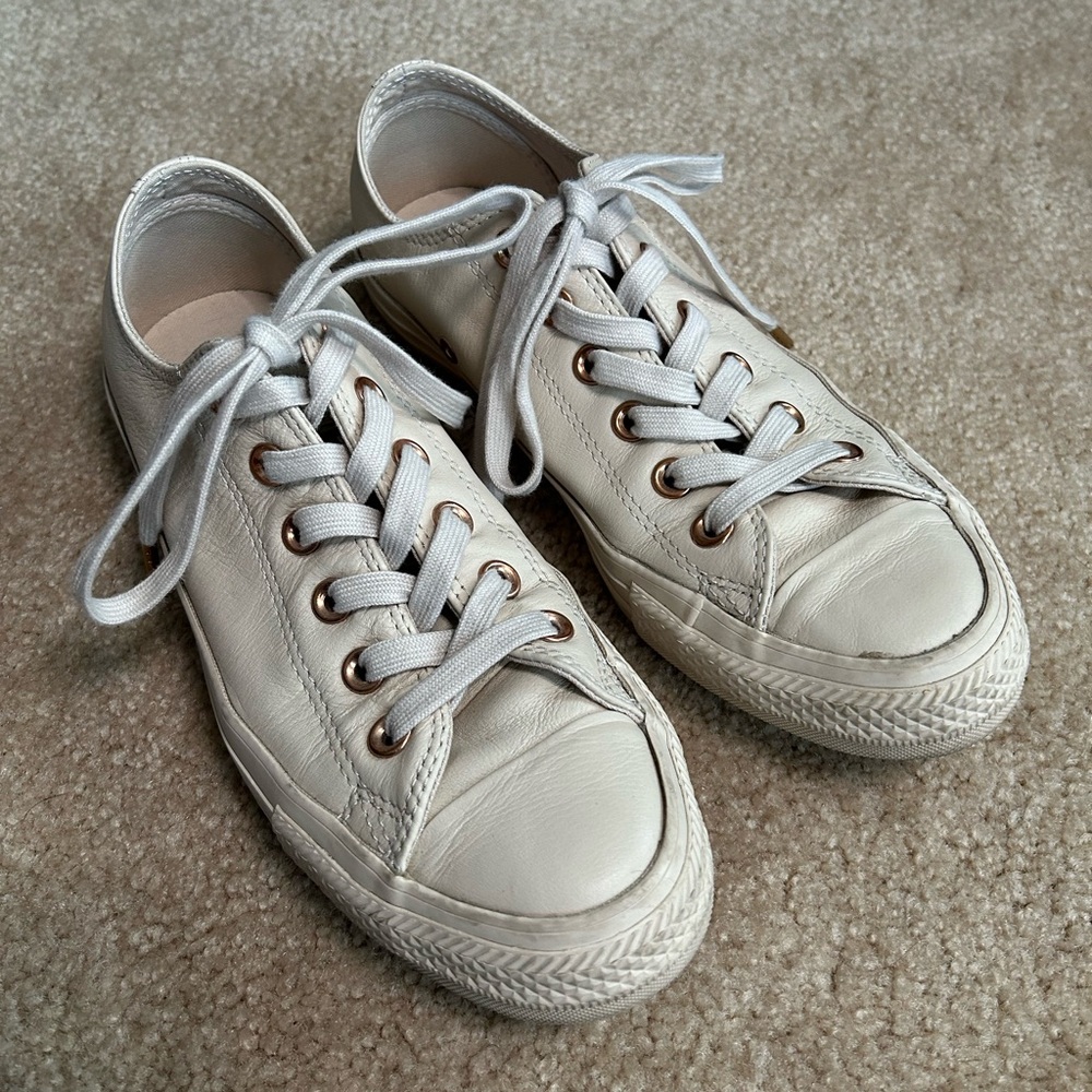 Tan Leather Converse with Rose Gold Eyelets Size 7.5